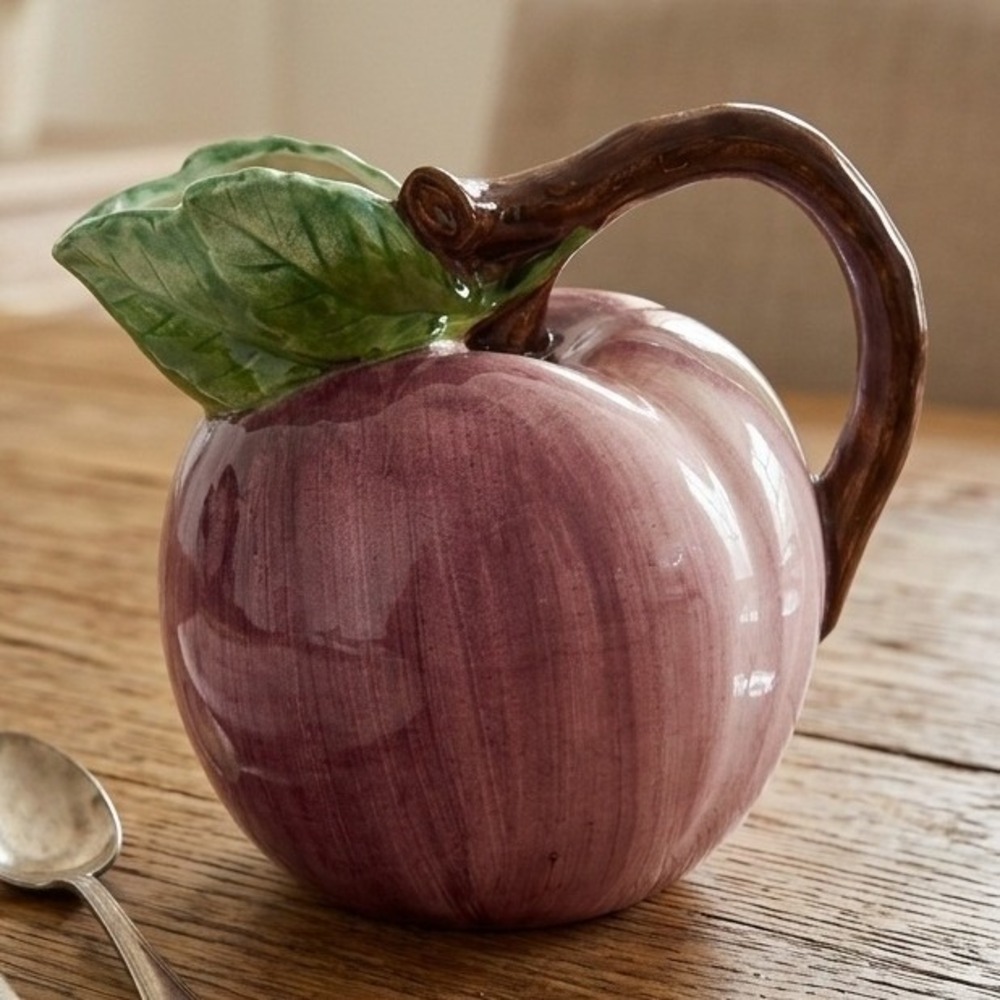 Vintage Figural Plum Ceramic Pitcher Purple Japan Hand Painted Fruit Cottagecore